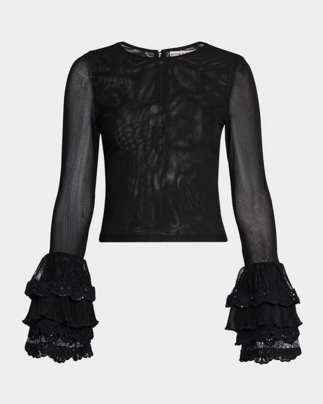 Delaina Mesh Top with Ruffle Cuffs